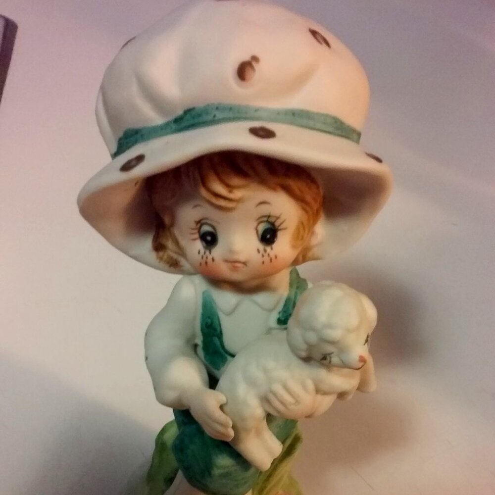Statue Figurine Girl Holding A Lamb 6 1/2" Tall